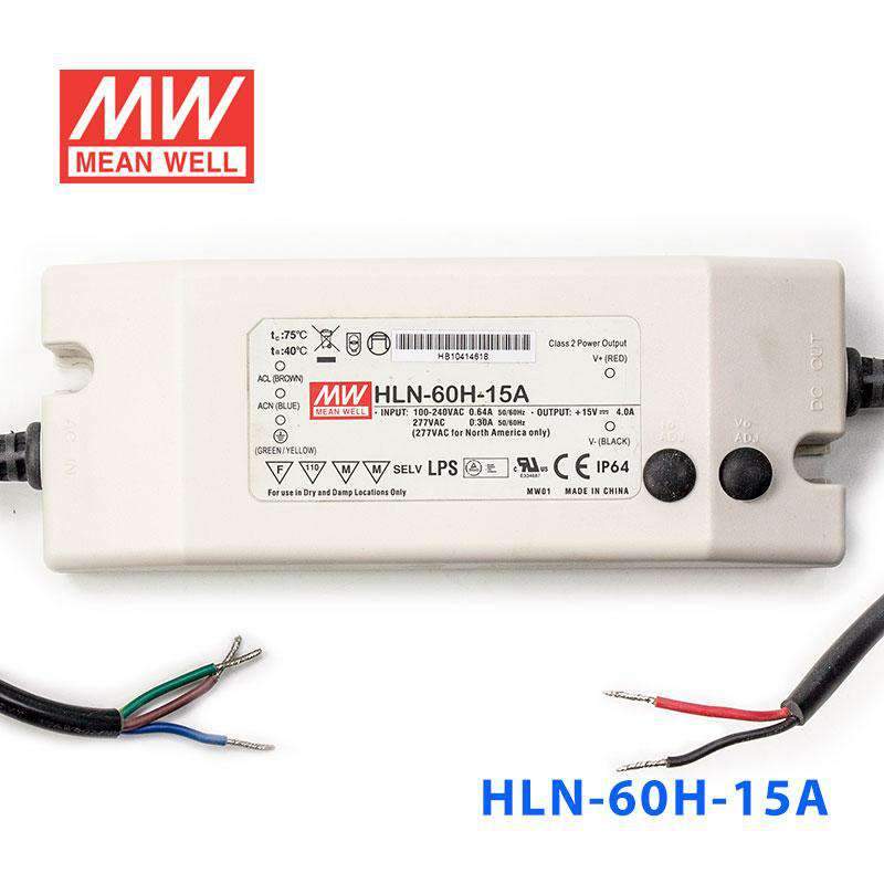 Mean Well HLN-60H-15A Power Supply 60W 15V - IP64, Adjustable 4A - PHOTO 2