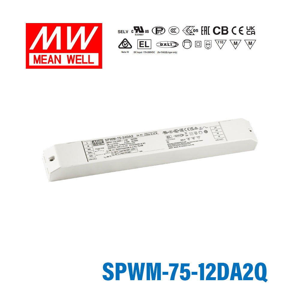 MEAN WELL SPWM-75-12DA2Q 75.6W 12V CV LED Driver 6.3A