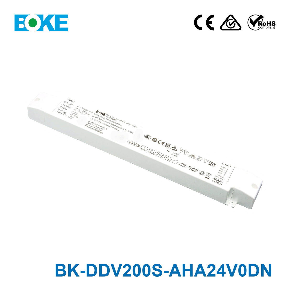 BOKE BK-DDV200S-AHA24V0DN 200W 24V DALI-2 DT8 Tunable White LED Driver 8.3A
