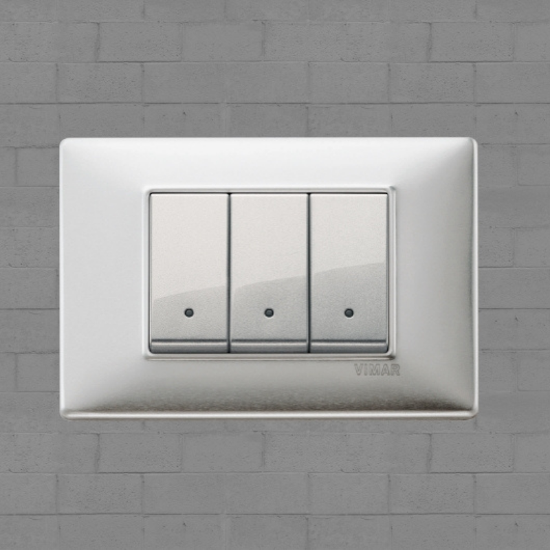 Vimar Plana Metal 3 Gang Switch - Brushed Aluminum - 16A - PHOTO 1