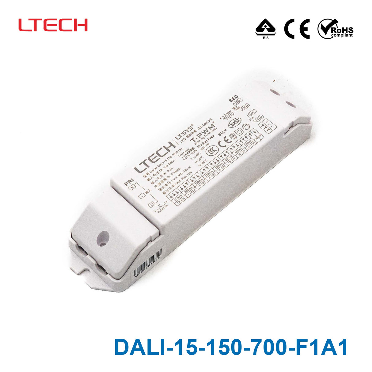 Ltech DALI-15-150-700-F1A1 15W 150mA ~ 700mA Dali LED Driver - Selectable Output