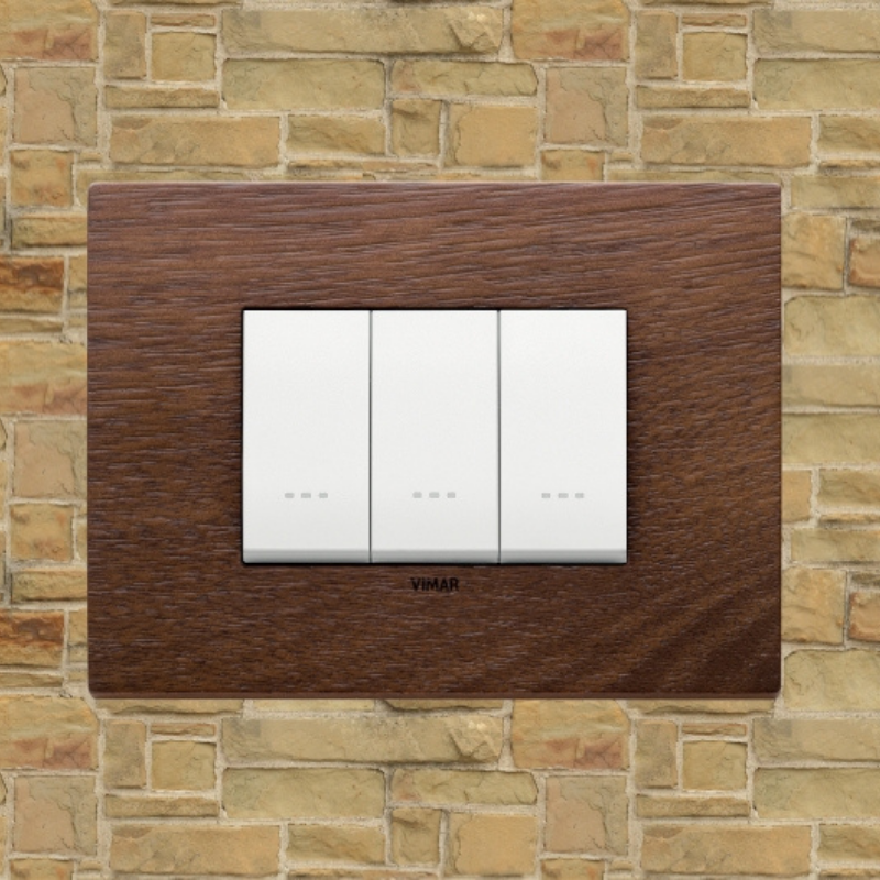 Vimar Eikon Wood 3 Gang Switch - American Walnut - 16A - PHOTO 5