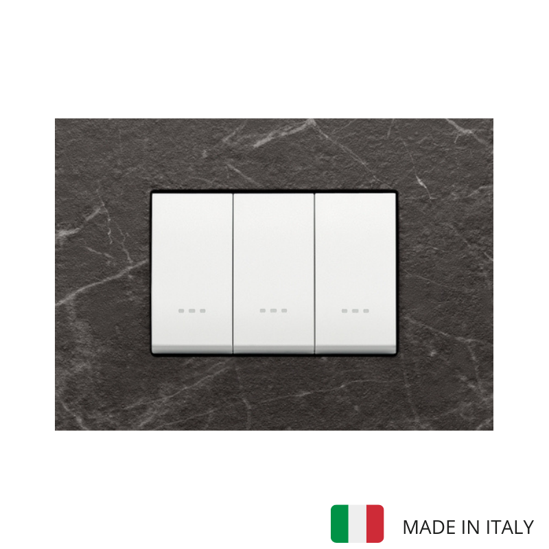 Vimar Eikon Marble 3 Gang Switch - Black Marquina - 16A