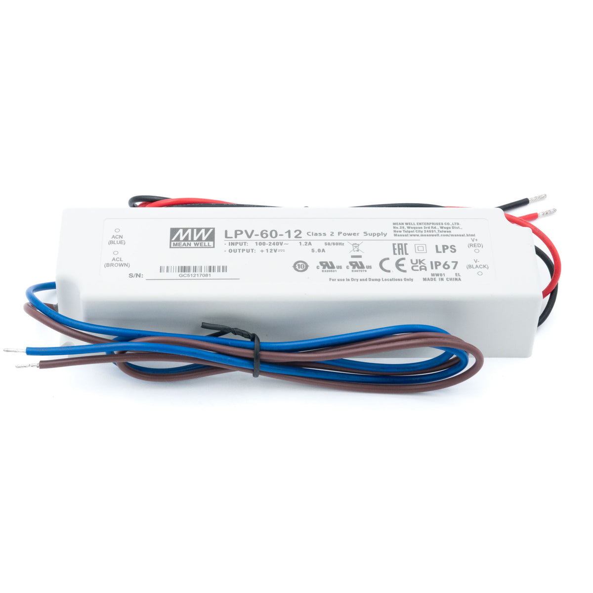 Mean Well LPV-60-12 LED Driver β 60W 12V 5A IP67 Waterproof - PHOTO 1