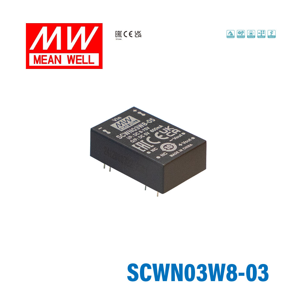Mean Well SCWN03W8-03 DC-DC Converter - 3W 9~75V DC in 3.3V out 909mA