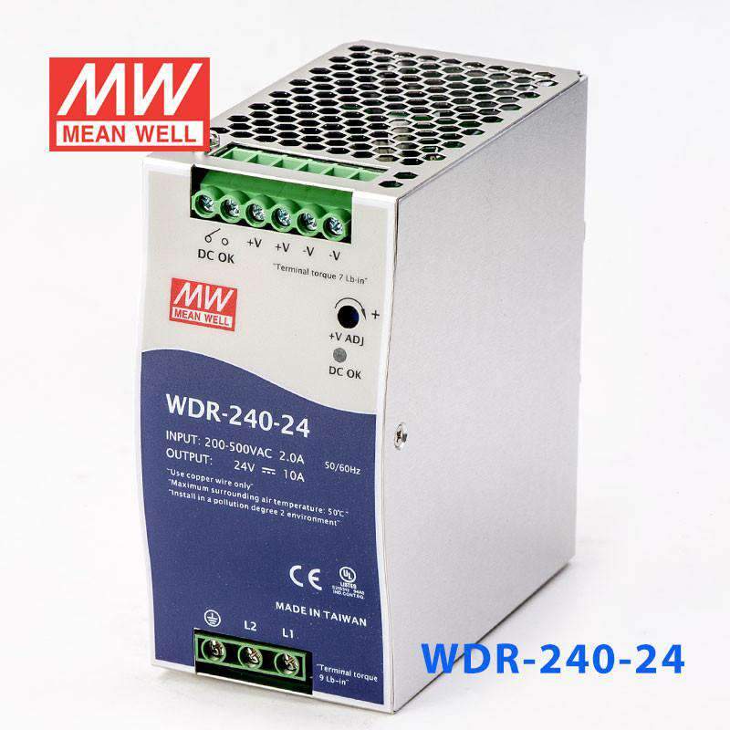 Mean Well WDR-240-24 Single Output Industrial Power Supply 240W 24V 10A - DIN Rail - PHOTO 1