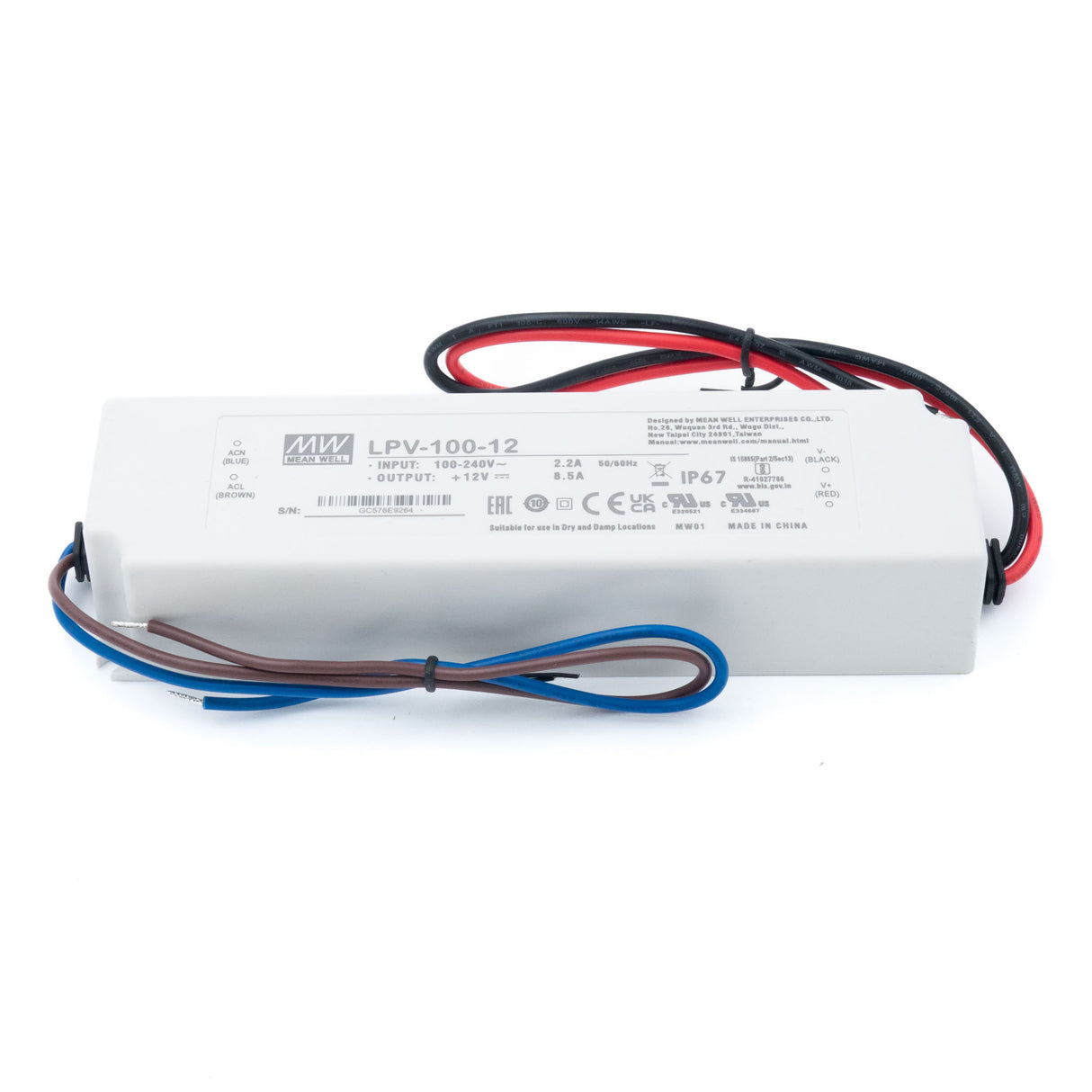 Mean Well LPV-100-15 LED Driver — 100.5W 15V 6.7A IP67 Waterproof - PHOTO 1