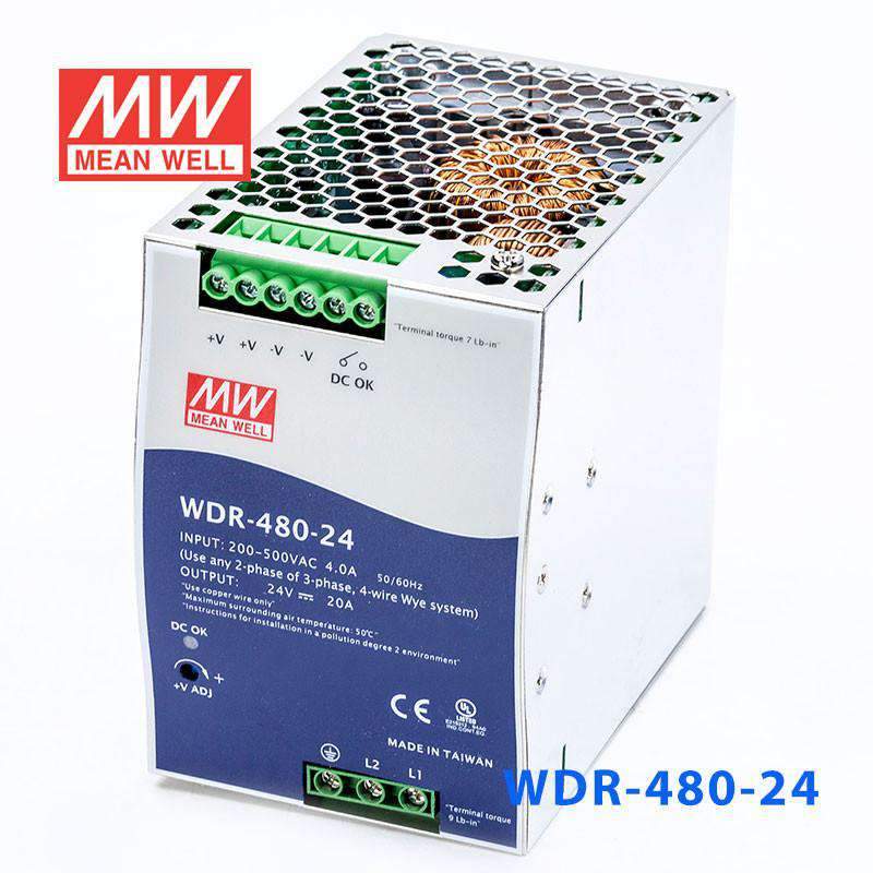 Mean Well WDR-480-24 Single Output Industrial Power Supply 480W 24V 20A - DIN Rail - PHOTO 1