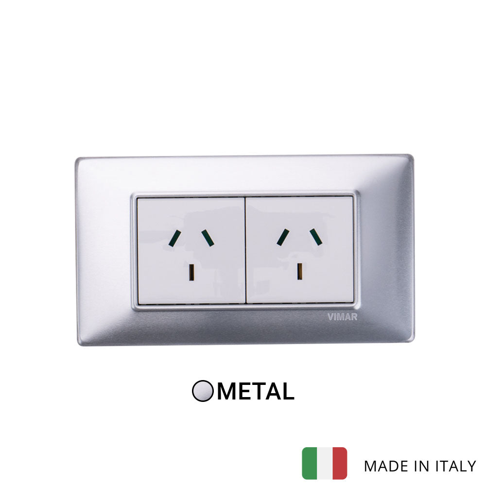 Vimar Plana Metal 2 Socket - Brushed Aluminum - 10A