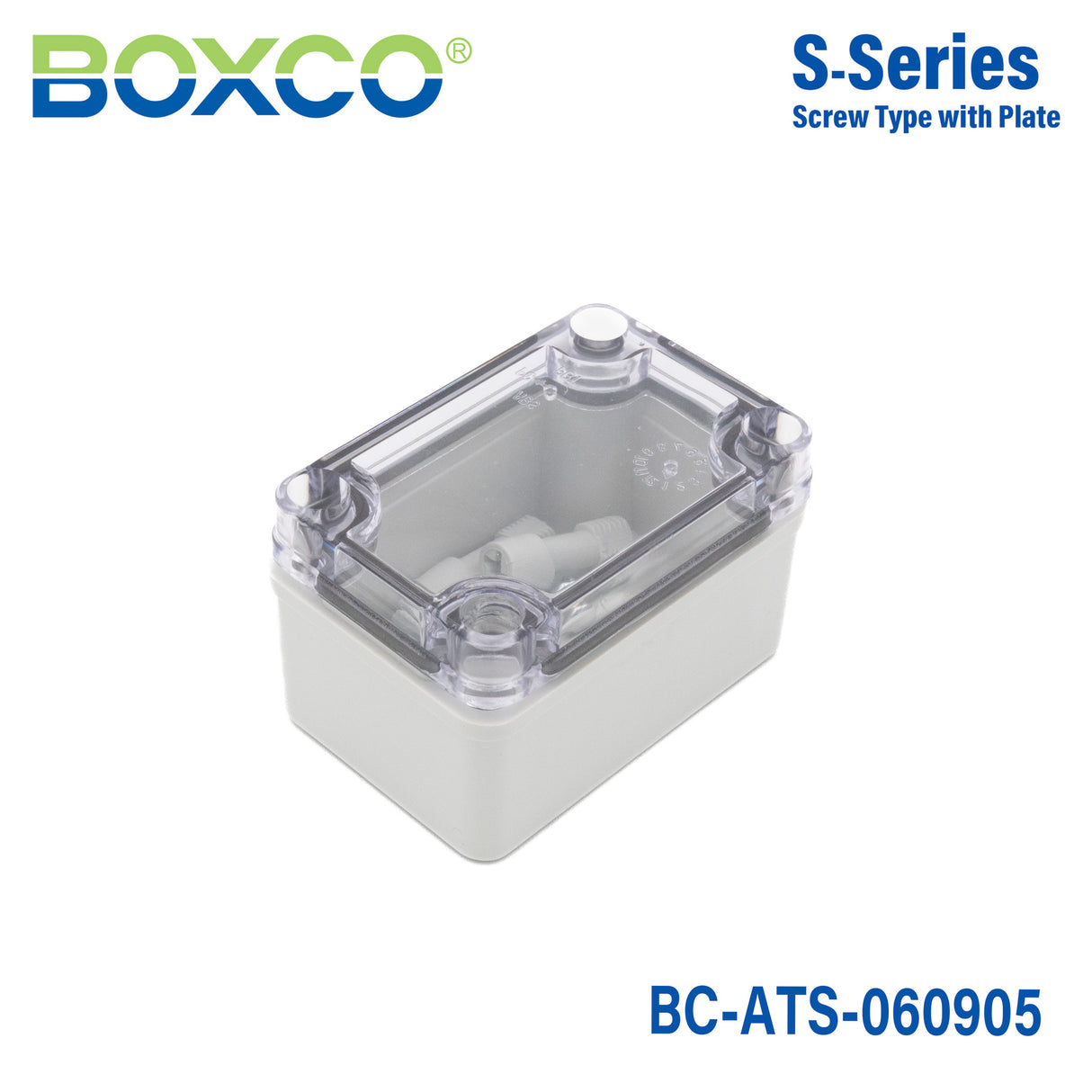 Boxco S-Series 65x95x55mm Plastic Enclosure, IP67, IK08, ABS, Transparent Cover, Screw Type