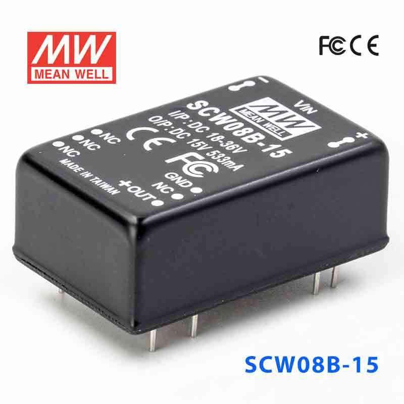 Mean Well SCW08B-15 DC-DC Converter - 8W 18~36V DC in 15V out 533mA