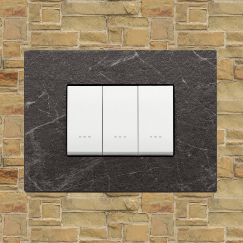 Vimar Eikon Marble 3 Gang Switch - Black Marquina - 16A - PHOTO 1