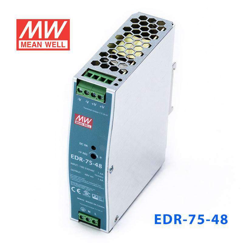 Mean Well EDR-75-48 Single Output Industrial Power Supply 75W 48V 1.6A - DIN Rail - PHOTO 1