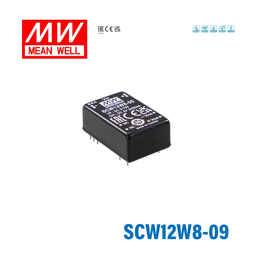 Mean Well SCW12W8-09 DC-DC Converter - 12W 9~75V DC in 9V out 10mA