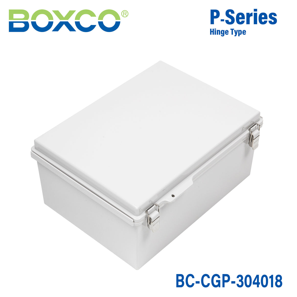 Boxco P-Series 300x400x180mm Plastic Enclosure, IP67, IK08, PC, Grey Cover, Molded Hinge and Latch Type