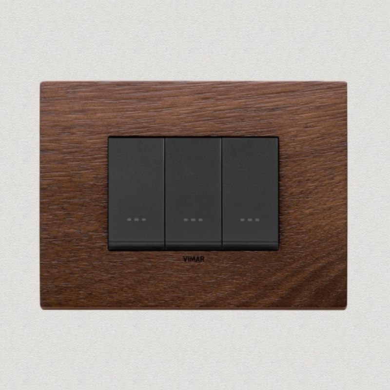 Vimar Eikon Wood 3 Gang Switch - American Walnut - 16A - PHOTO 3