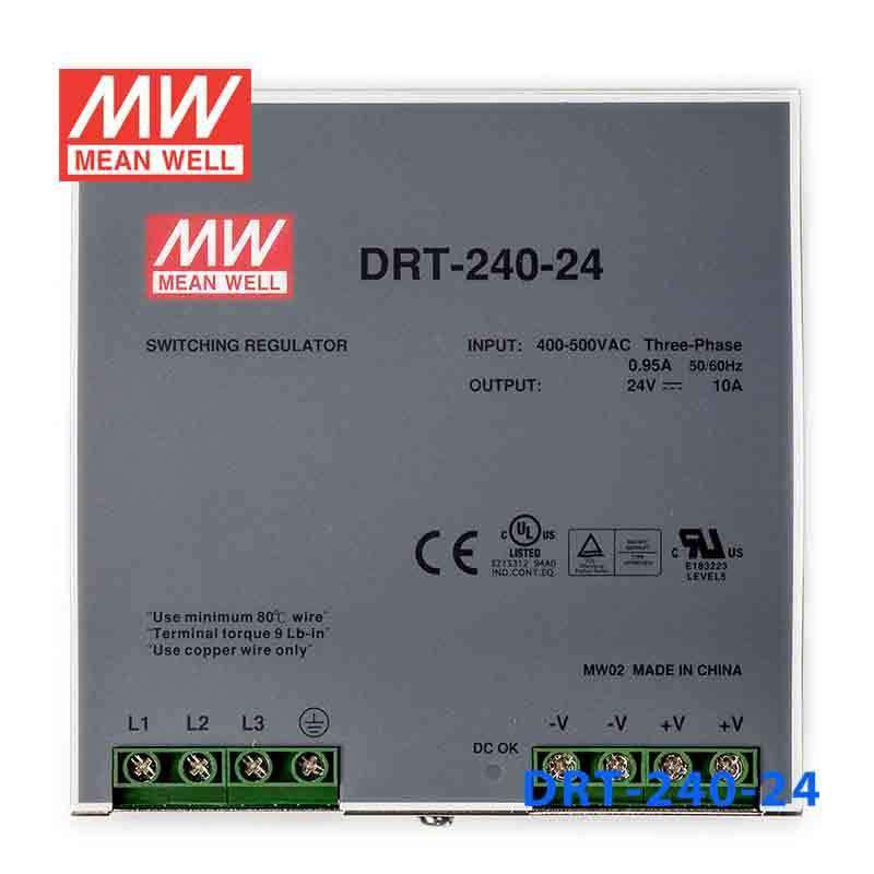 Mean Well DRT-240-24 Three Phase Industrial Power Supply 240W 24V - DIN Rail