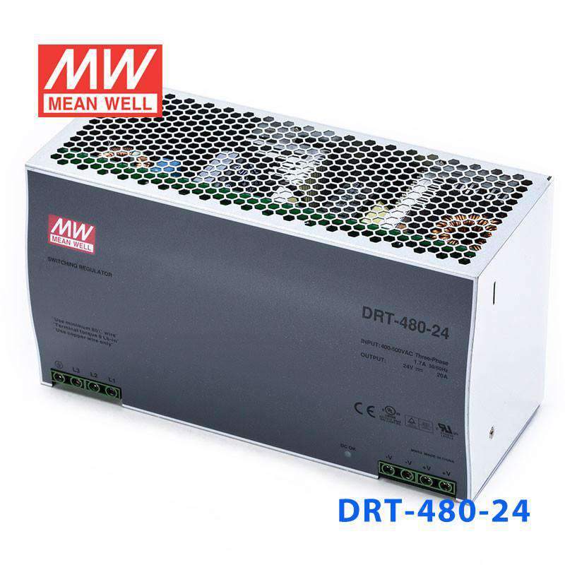 Mean Well DRT-480-24 Three Phase Industrial Power Supply 480W 24V - DIN Rail