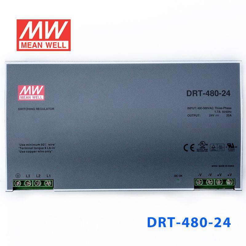 Mean Well DRT-480-24 Three Phase Industrial Power Supply 480W 24V - DIN Rail