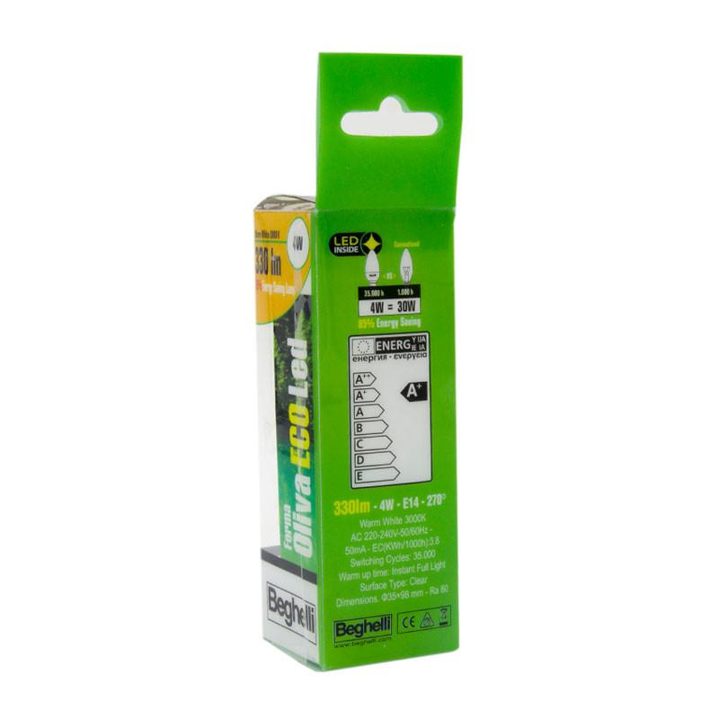 Beghelli LED E14 Candle Bulb, 4W - Frost