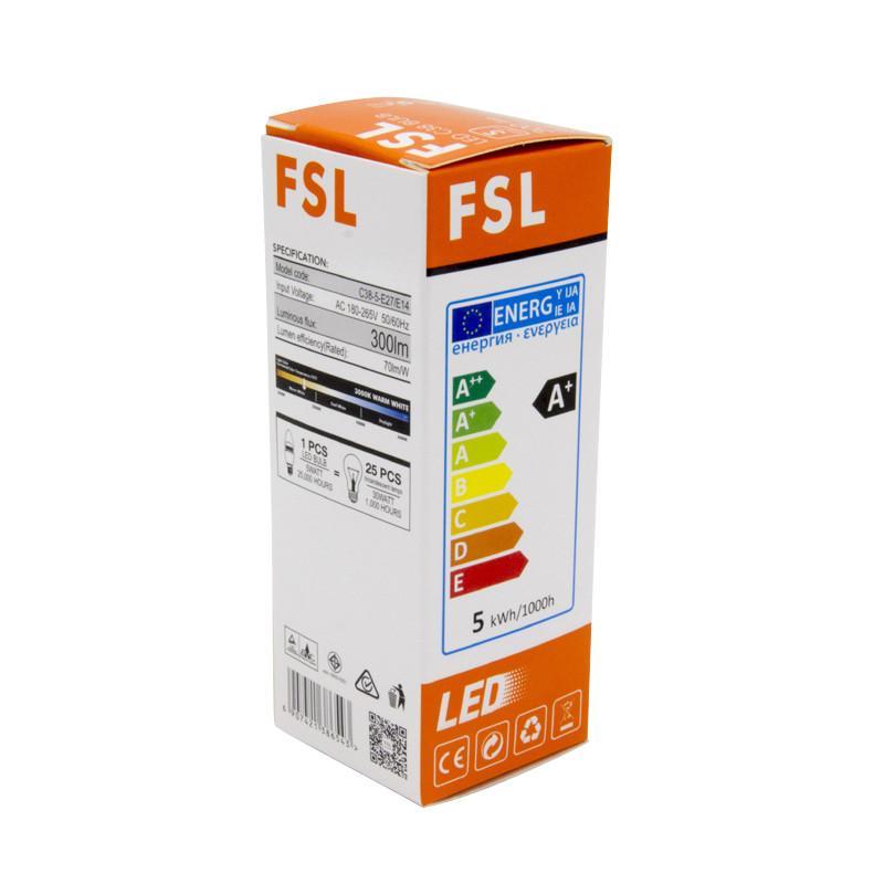 FSL LED E27 Candle Bulb, 5W, Warm White