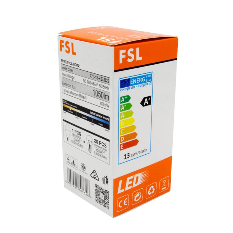 FSL A70 Series LED E27 Bulb, 13W, Warm White