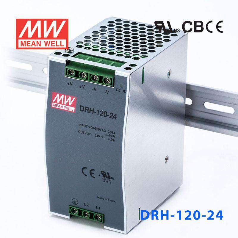 Mean Well DRH-120-24 Single Output Industrial Power Supply 120W 24V - DIN Rail