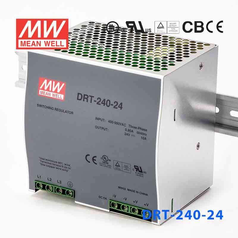 Mean Well DRT-240-24 Three Phase Industrial Power Supply 240W 24V - DIN Rail