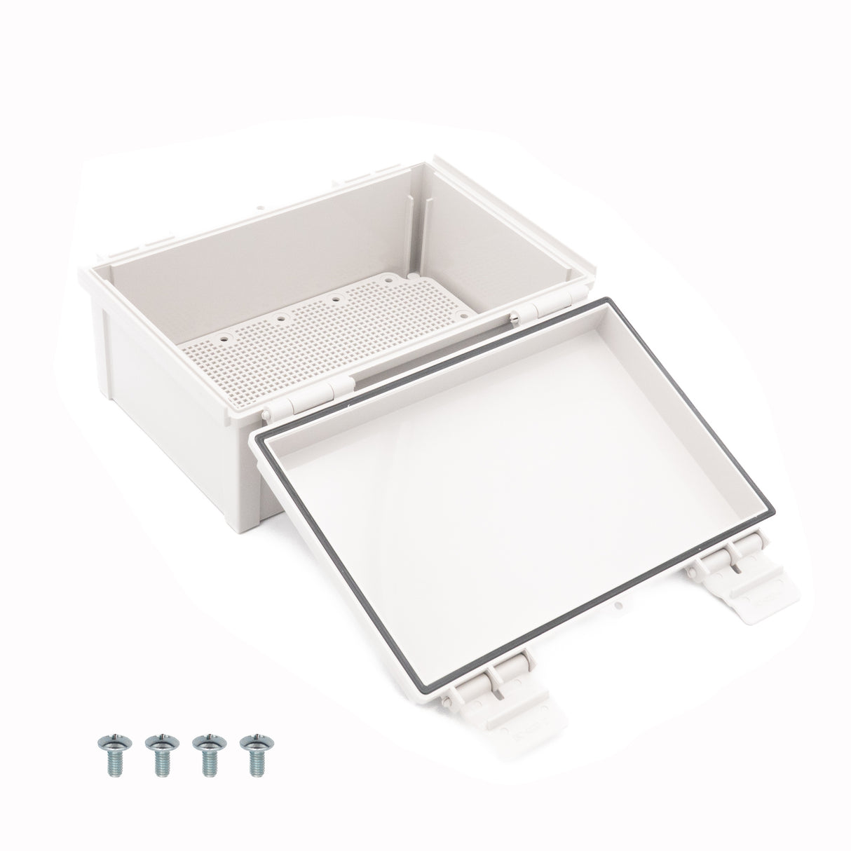 Boxco Q-Series 200×300×130mm Plastic Enclosure, IP67, IK08, PC, Grey Cover, Plastic Hinge and Latch Type