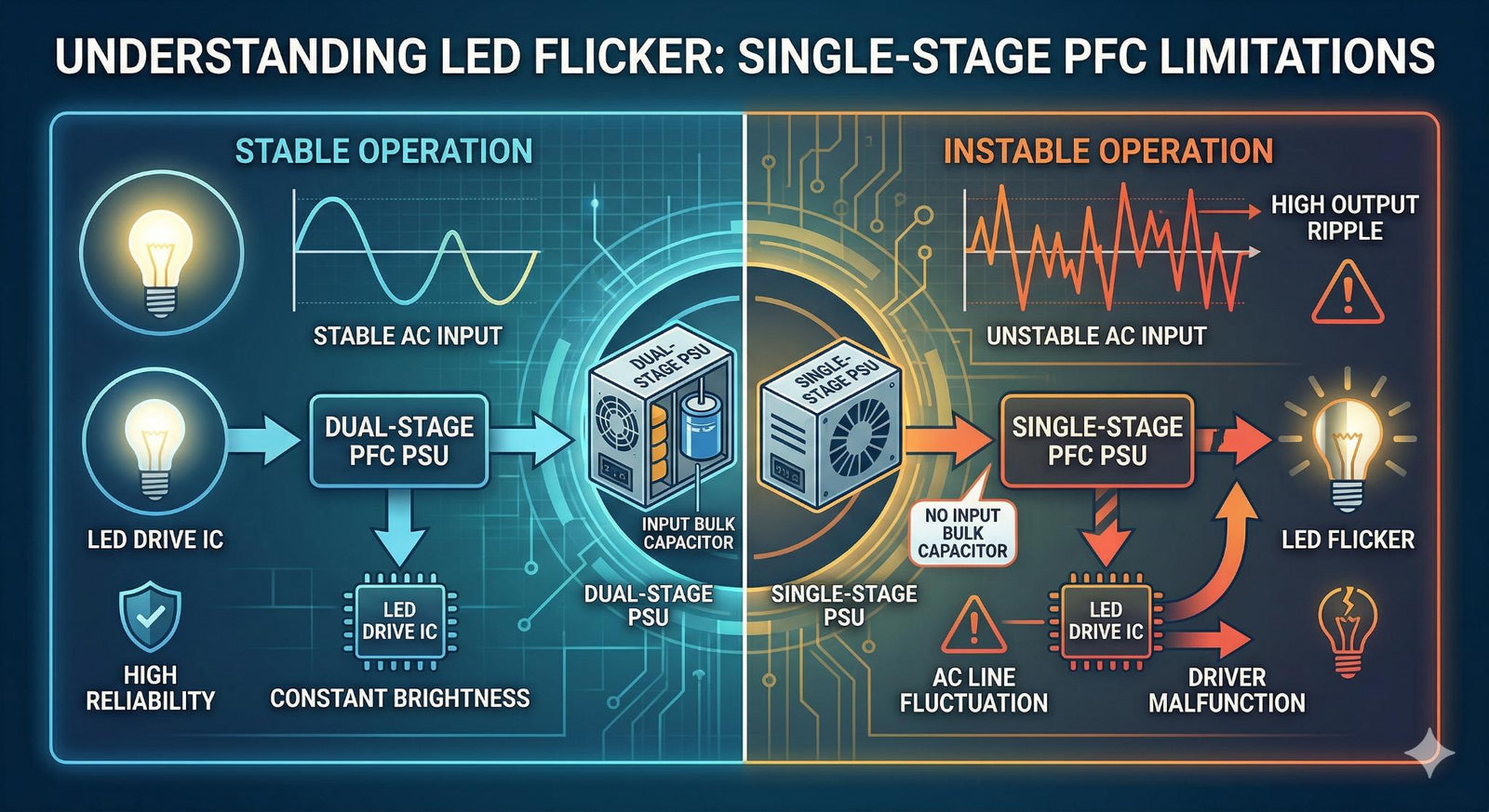 Why Do Your LEDs Flicker? Understanding Single-Stage PFC Limitations