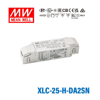 Mean Well XLC-25-H-DA2SN LED Driver 25W 700mA 9~54V Constant Power, DALI2 + Push Dimming with Strain-relief, NFC Current Setting