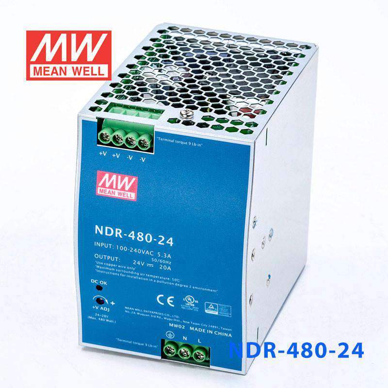 Mean Well NDR-480-24 Single Output Industrial Power Supply 480W 24V - DIN Rail - PHOTO 1