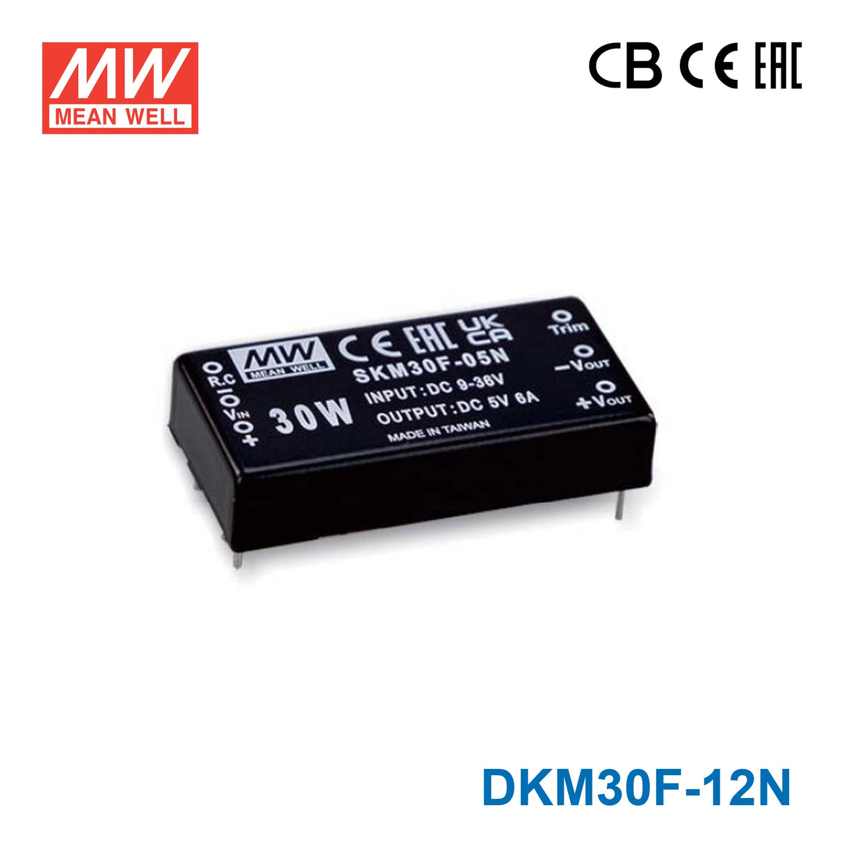 Mean Well DKM30F-12N 2"x1" Package DC-DC Converter 30W 12V, Single Output 1.25A