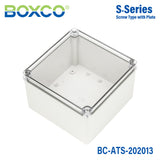 Boxco S-Series 200x200x130mm Plastic Enclosure, IP67, IK08, ABS, Transparent Cover, Screw Type