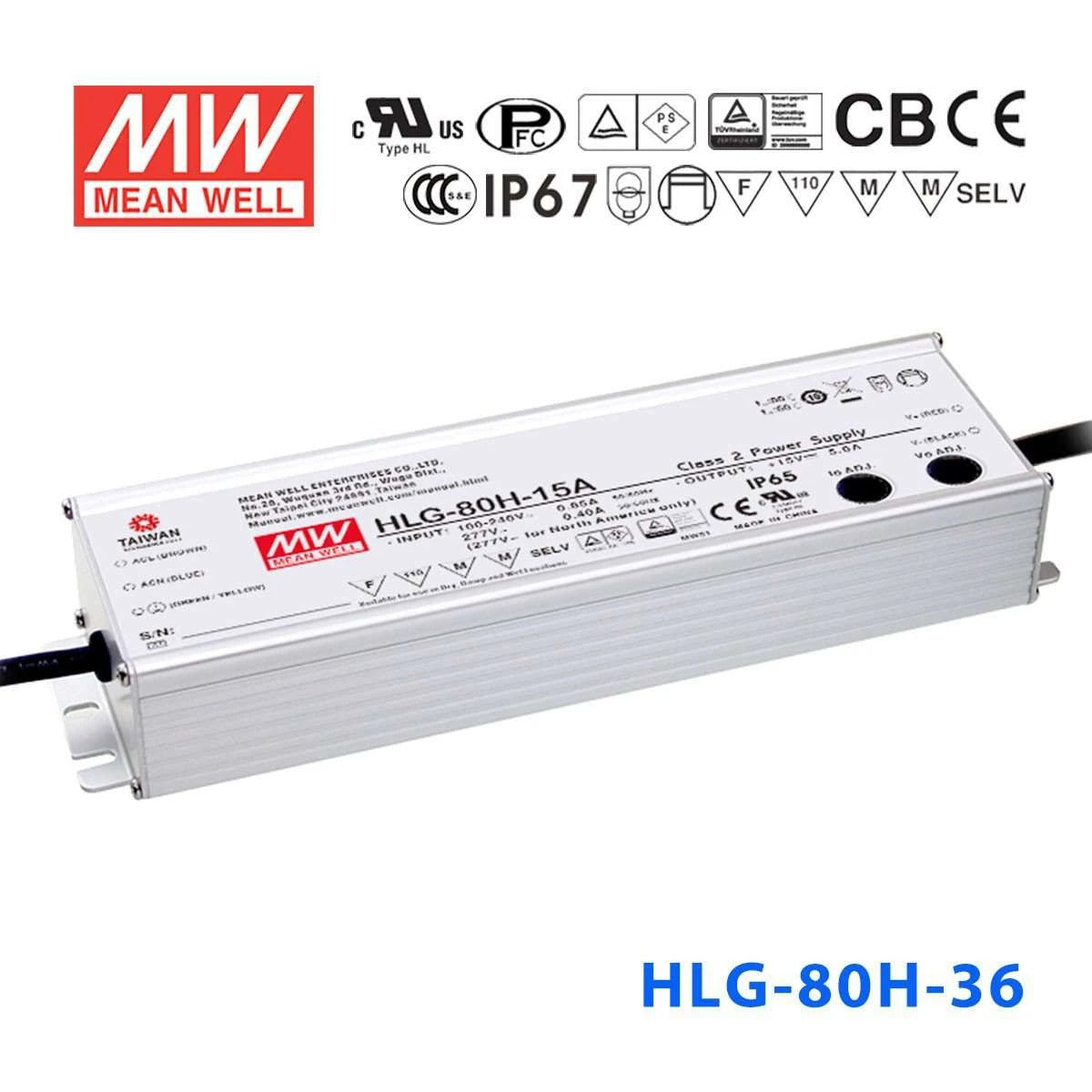 Mean Well HLG-80H-36 Power Supply 80W 36V