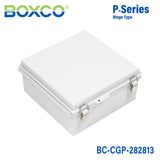 Boxco P-Series 280x280x130mm Plastic Enclosure, IP67, IK08, PC, Grey Cover, Molded Hinge and Latch Type