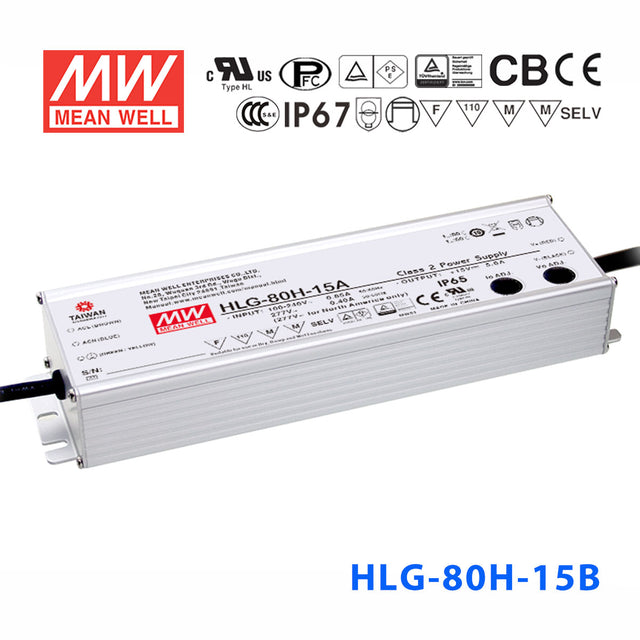 Mean Well HLG-80H-15AB Power Supply 75W 15V - Adjustable and Dimmable