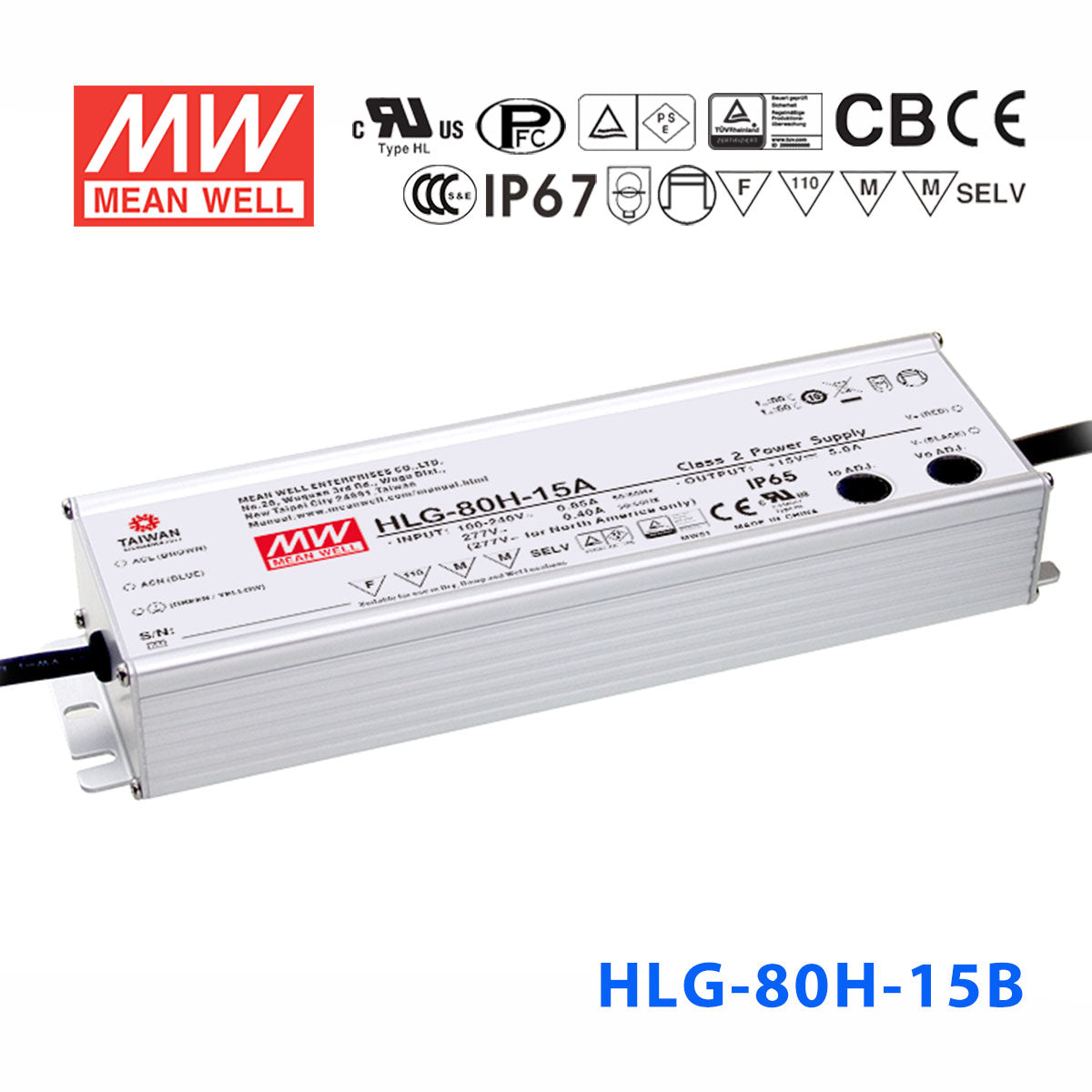 Mean Well HLG-80H-15AB Power Supply 75W 15V - Adjustable and Dimmable