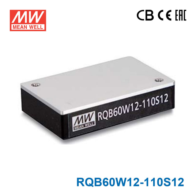 Mean Well RQB60W12-110S12 1/4 Brick, 14-160VDC Ultra Wide Input Railway DC-DC Converter, 60W, 12V output 5A