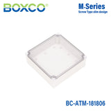 Boxco M-Series 180x180x60mm Plastic Enclosure, IP67, IK08, ABS, Transparent Cover, Screw Type