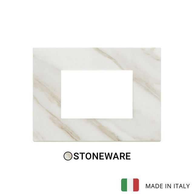 Vimar Eikon Plate 3M Marbl.Stoneware White Calacatta