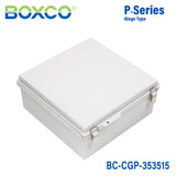 Boxco P-Series 350x350x150mm Plastic Enclosure, IP67, IK08, PC, Grey Cover, Molded Hinge and Latch Type