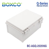 Boxco Q-Series 250x350x160mm Plastic Enclosure, IP67, IK08, ABS, Grey Cover, Hinge Type with Plate