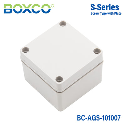 Boxco S-Series 100x100x75mm Plastic Enclosure, IP67, IK08, ABS, Grey Cover, Screw Type