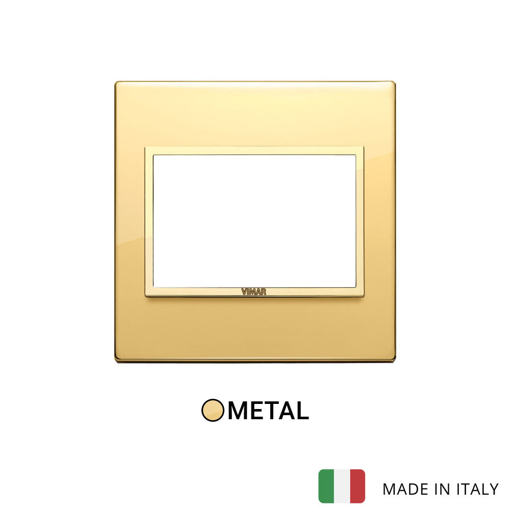 Vimar Eikon Evo Plate 3M Aluminium Polished Gold w Gold Frame - British Standard