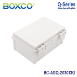 Boxco Q-Series 200x300x130mm Plastic Enclosure, IP67, IK08, ABS, Grey Cover, Hinge Type with Plate