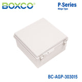 Boxco P-Series 300x300x150mm Plastic Enclosure, IP67, IK08, ABS, Grey Cover, Molded Hinge and Latch Type