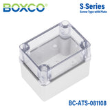 Boxco S-Series 80x110x85mm Plastic Enclosure, IP67, IK08, ABS, Transparent Cover, Screw Type