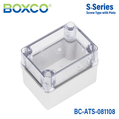 Boxco S-Series 80x110x85mm Plastic Enclosure, IP67, IK08, ABS, Transparent Cover, Screw Type