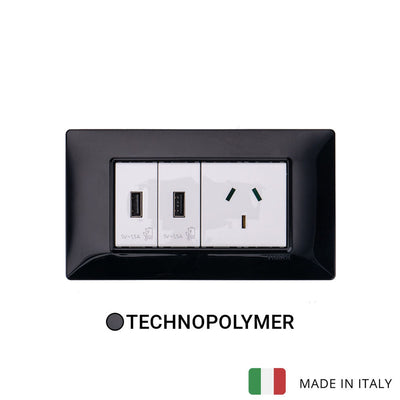 Vimar Plana Plastic 2 USB and 1 Socket - Black - 10A